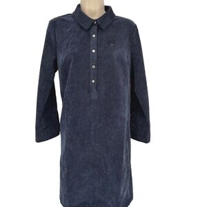Tommy Hilfiger Corduroy Long Sleeve Navy Shirt Dress Roll Cuff Petite Sz 10 P